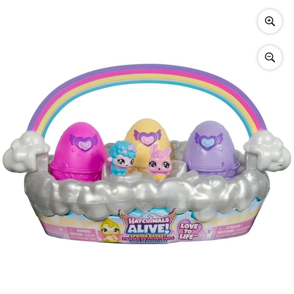 Hatchimals Alive 5” Wide Spring Basket with 6 Pet Figures, 3 Self-Hatching Eggs